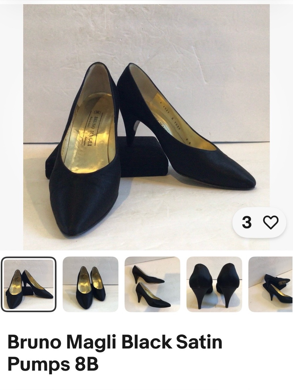 These are vintage Bruno Magli black fabric pumps made in Bologna, Italy